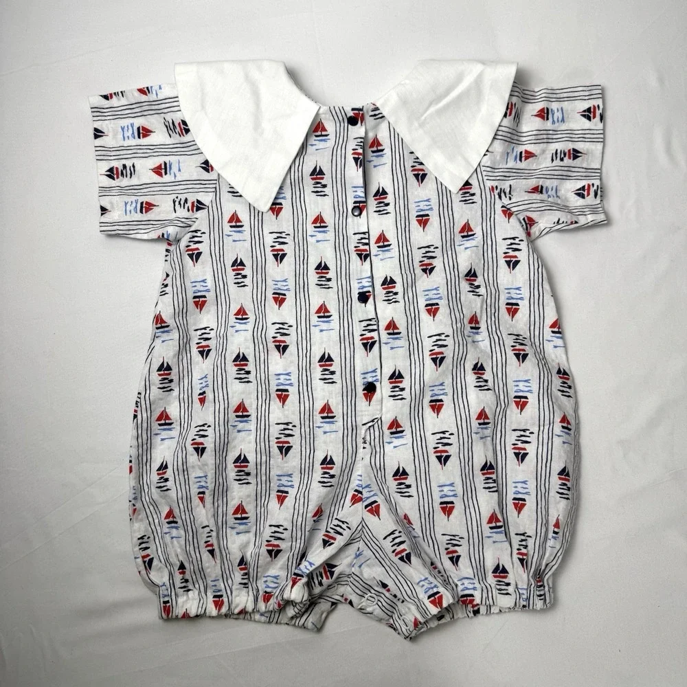 Vintage Sailboat Baby Romper One Piece Girls 18 Months Handmade Ruffle Bum‎ Red